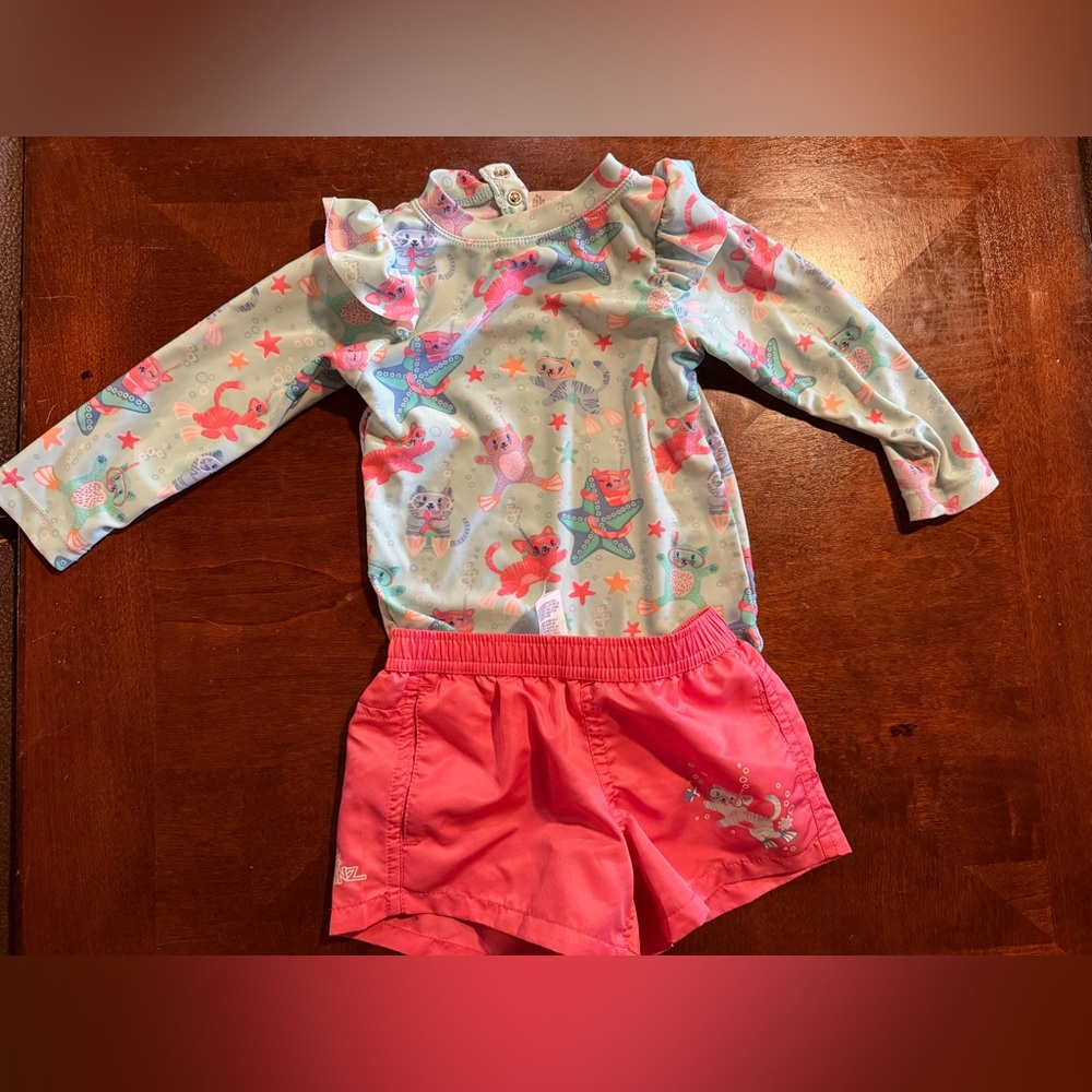 USkinz Girls Swim Set with Sea Creature Print with matching Hat